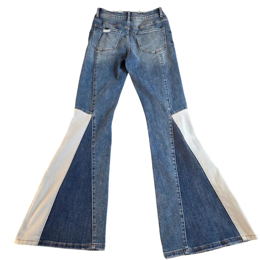 Vervet by Flying Monkey Colorblock Flare Jeans High Rise Panel Denim Sz 28 Boho - Picture 3 of 12